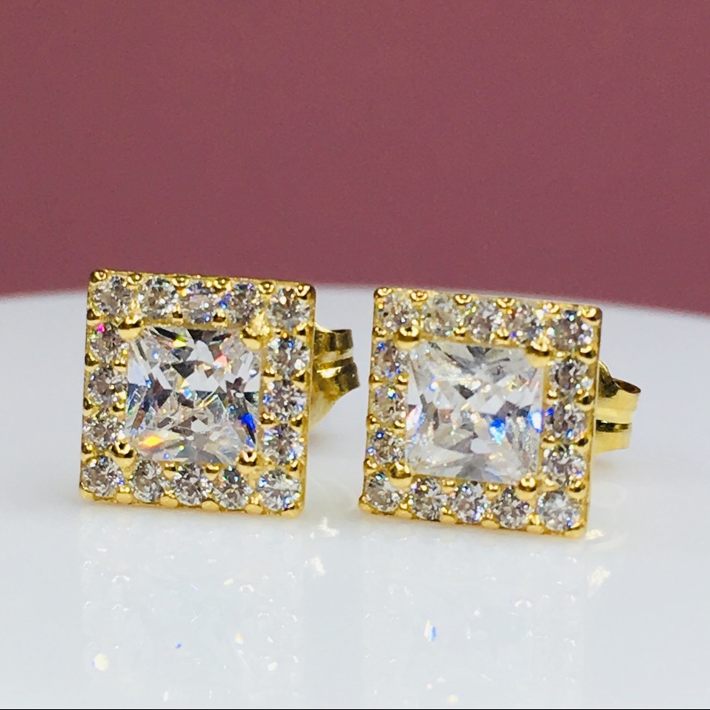 18k yellow gold halo diamond stud earrings 1.25 ct - Picture 4 of 8